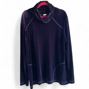 Gump's Dark Purple Velour Cowl Neck Sweatshirt With Pockets Size XL